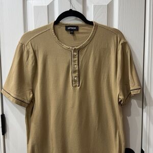 Express Men's Tan Short Sleeve Henley